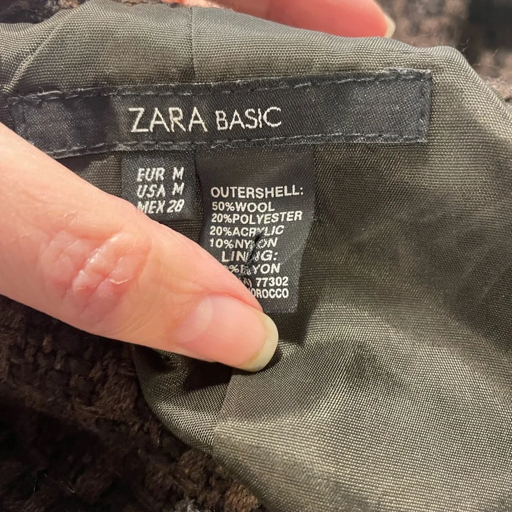 ZARA brown wool blend cropped jacket with wide collar and cuffs - Medium - Picture 4 of 4